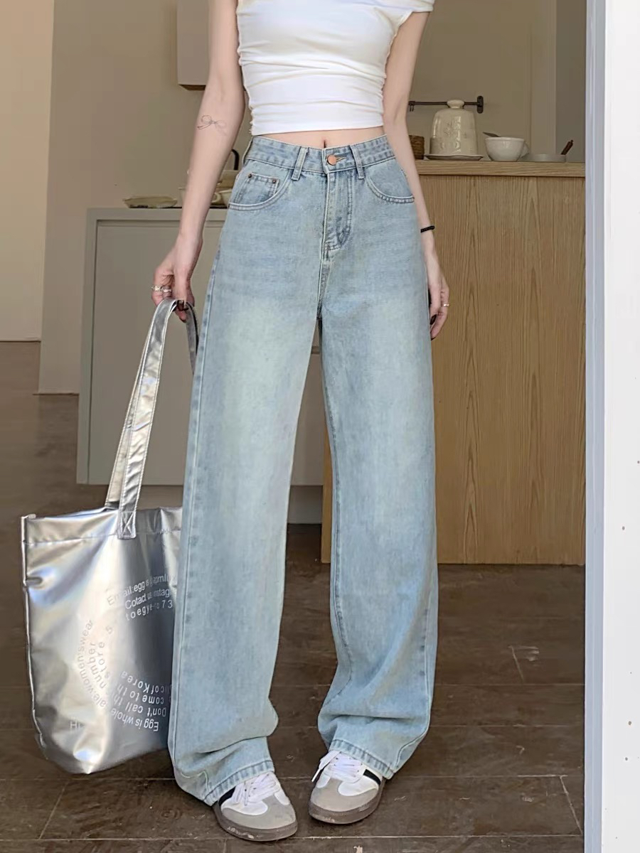 （瑕疵介意勿拍）做旧不规则黄色晕染小个子高腰窄版直筒裤