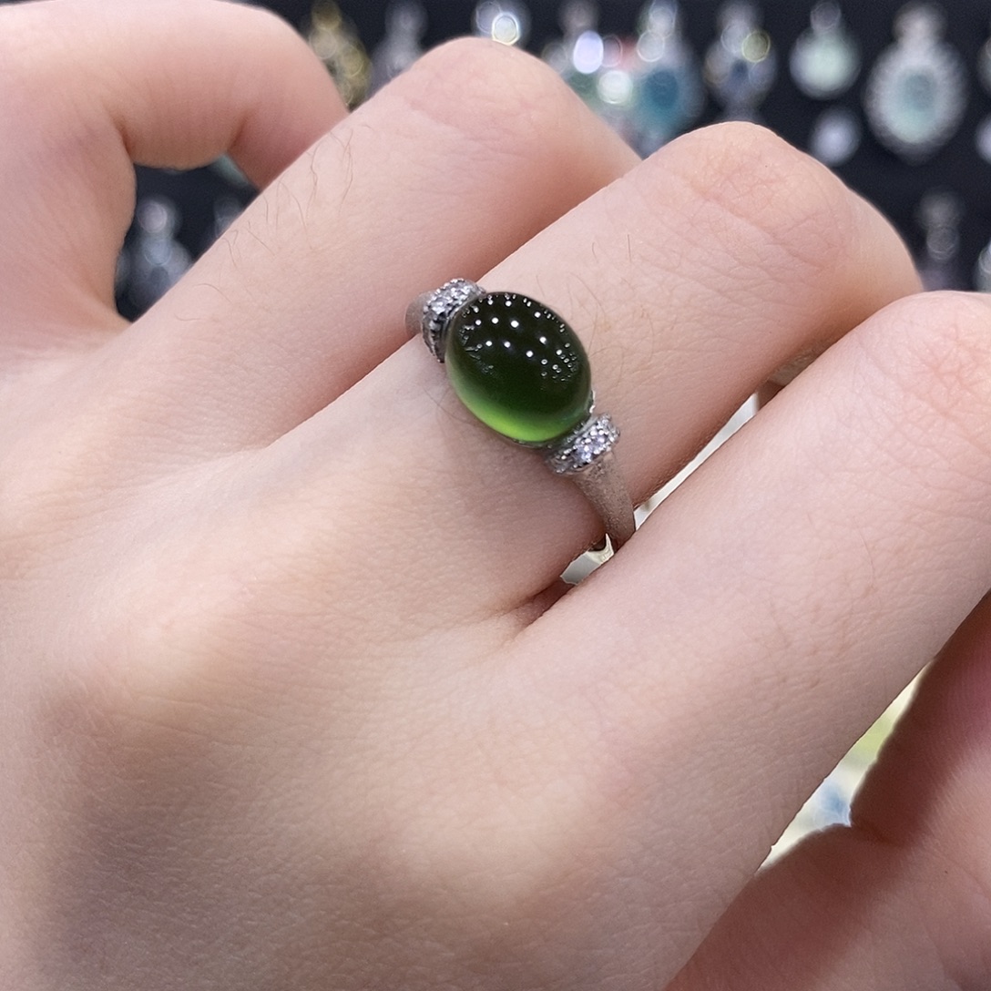 蛇纹石玉银S925镶嵌戒指