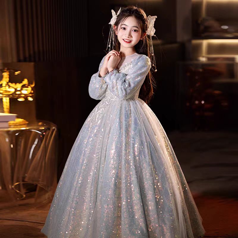 【灰影绮梦】女童主持人晚礼服钢琴演出服儿童公主裙紫色生日宴