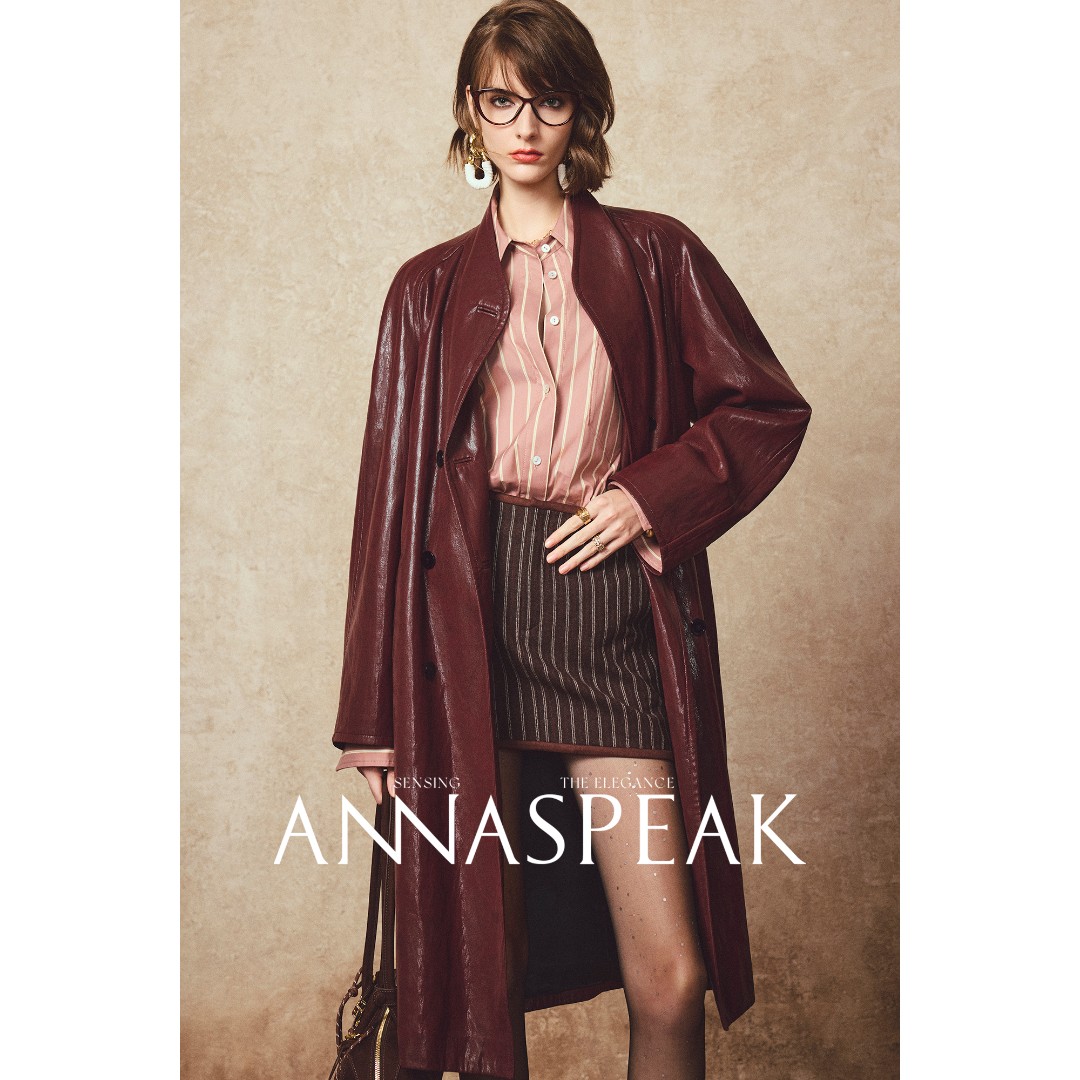 ANNASPEAK鎏金荷尔蒙 易打理轻柔弹力环保皮复古中长款荡领皮风衣