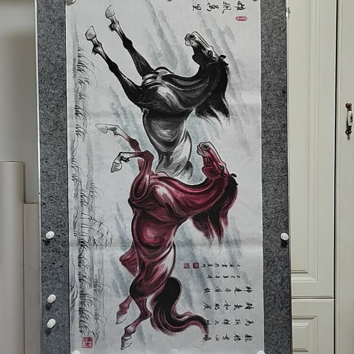 横款周士辰水墨写意骏马图