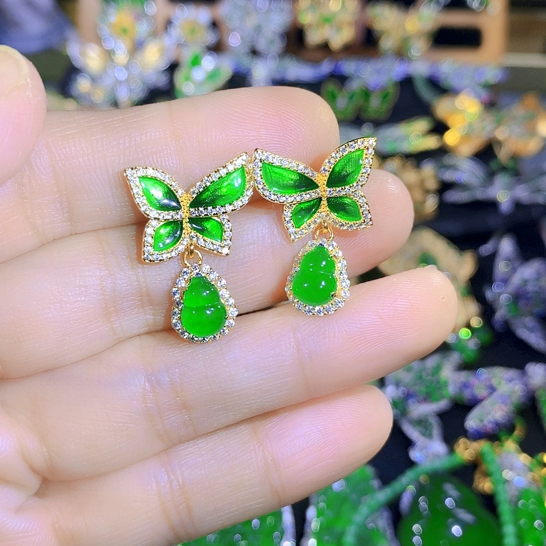 吊坠(不含链)银S925镀金镶嵌翡翠