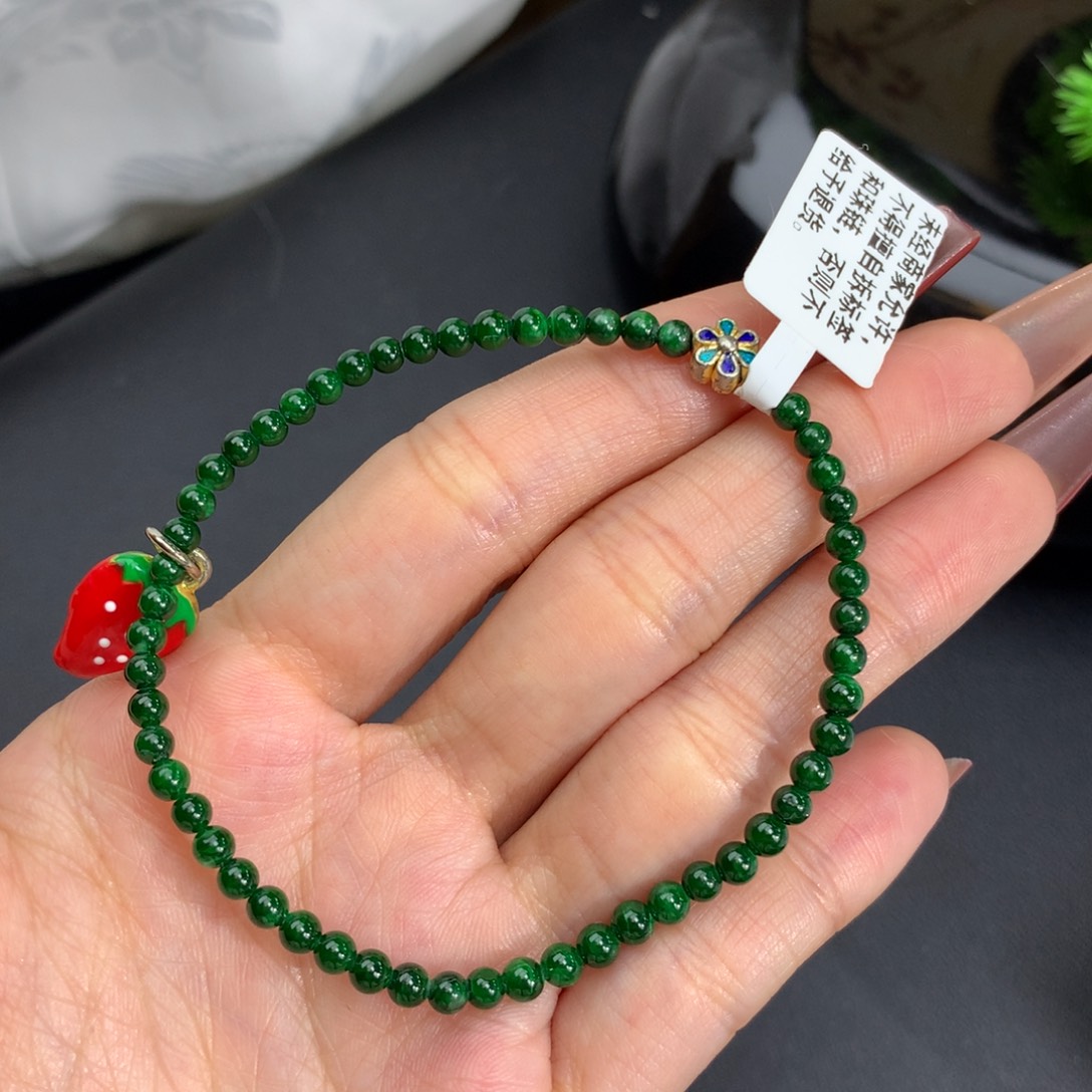 翡翠手链未镶嵌卡3.2-3.7菠菜绿小米手串