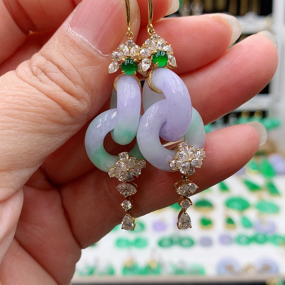 翡翠耳饰18K金镶嵌炑*椛