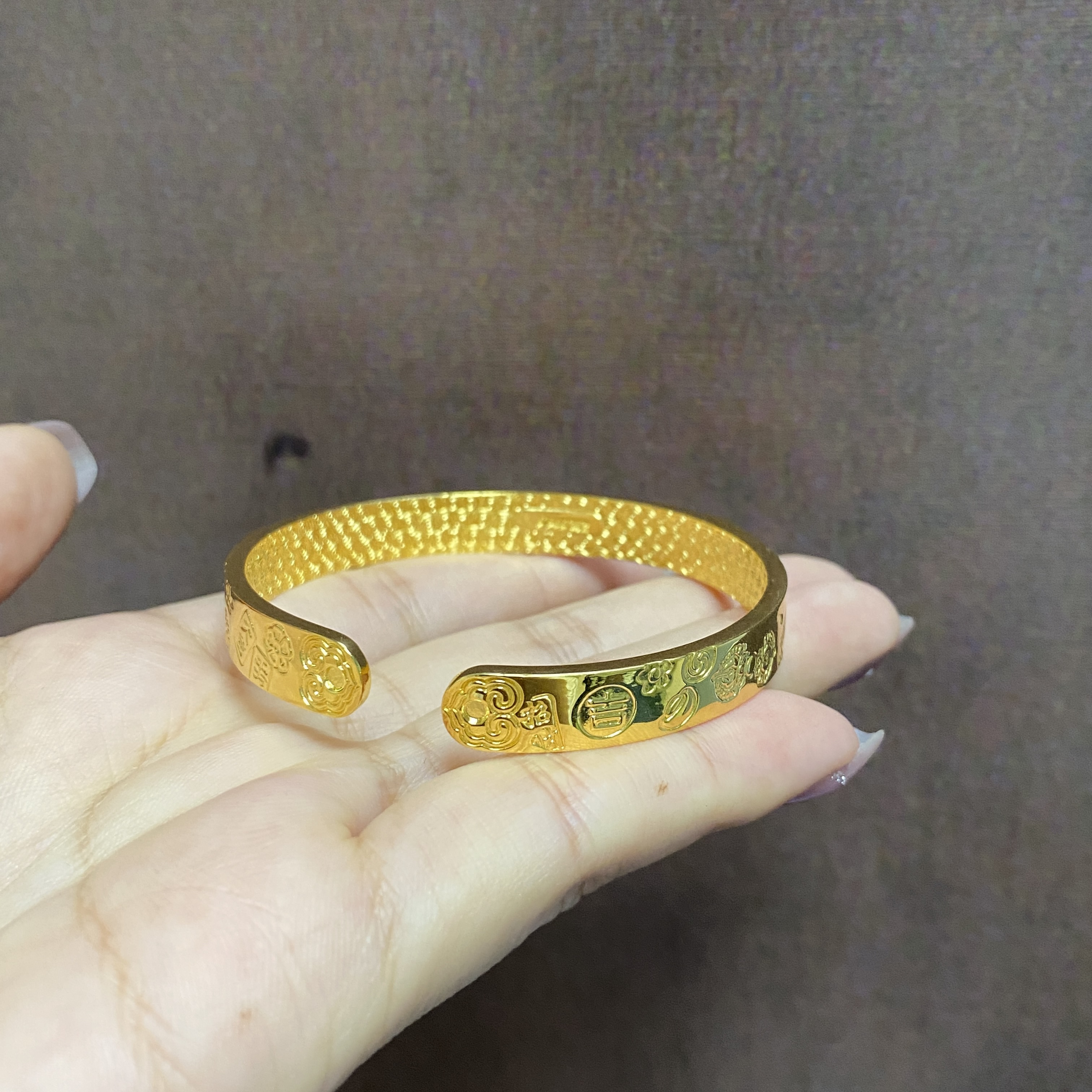 足银手镯 宽版吉言手镯开口手环实心平安喜乐镯子时尚传承