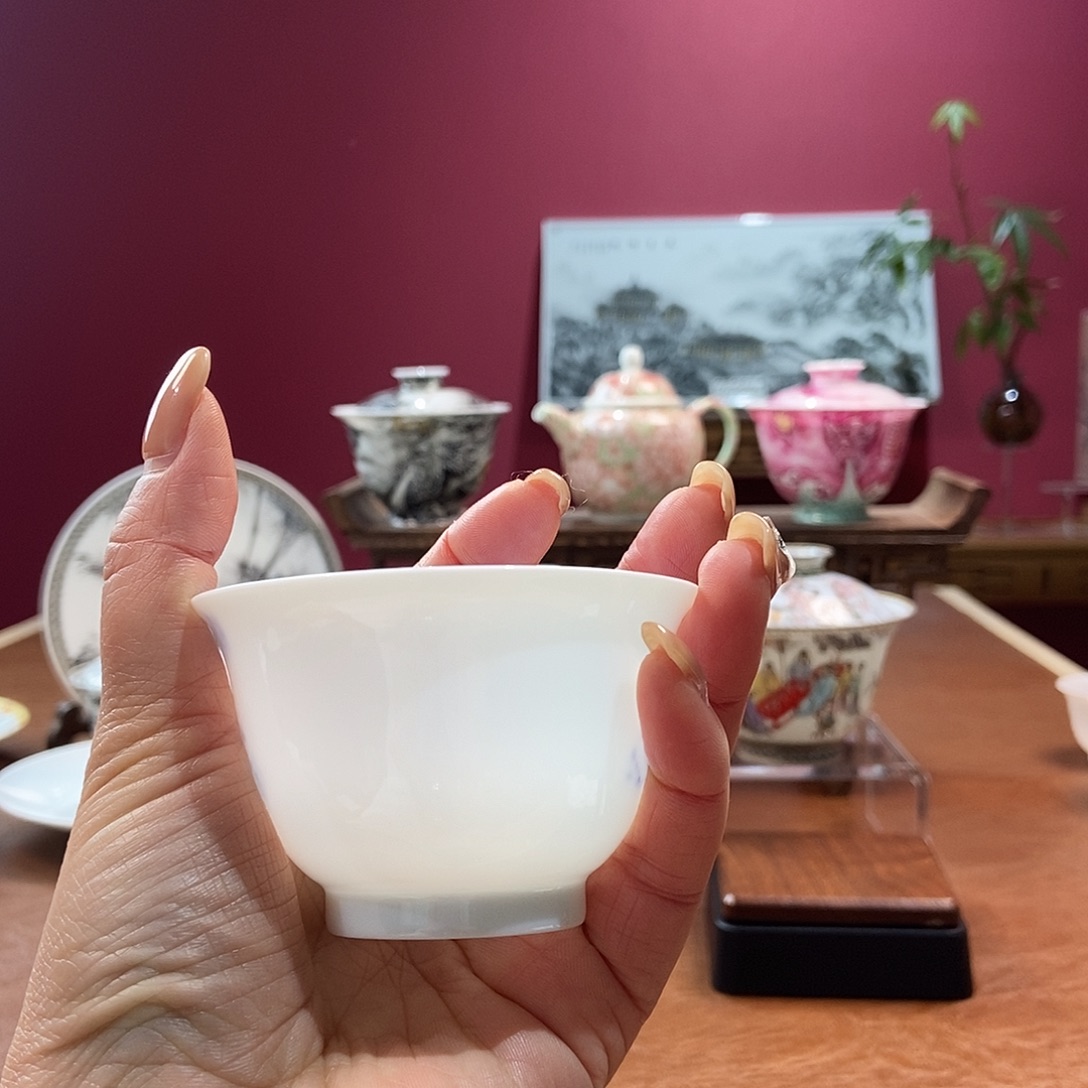 路***己山月闲超薄胎脱胎瓷高温手工游龙杯