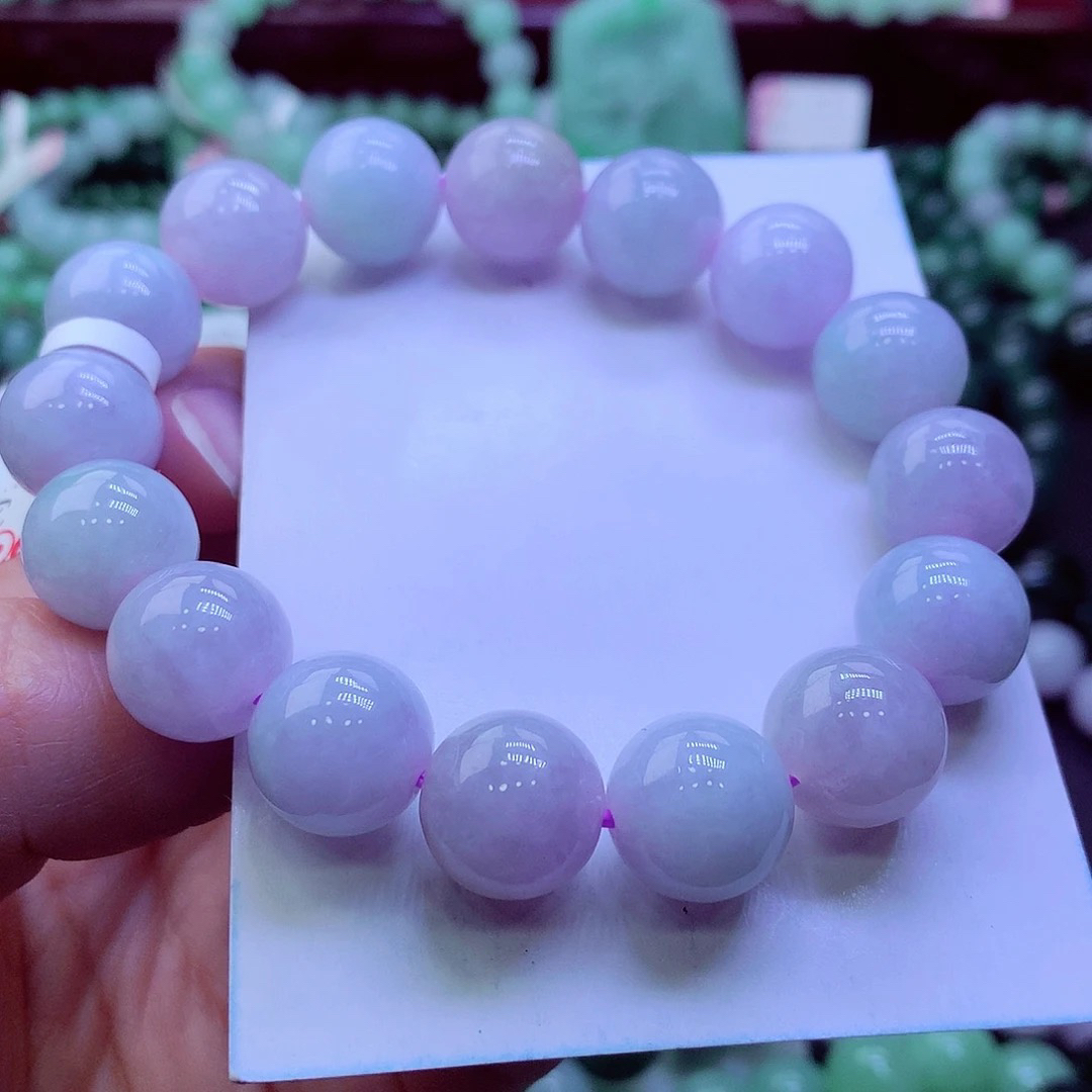 正品缅甸天然翡翠A货 老坑冰紫罗兰圆珠手串卡12➕圆润饱满