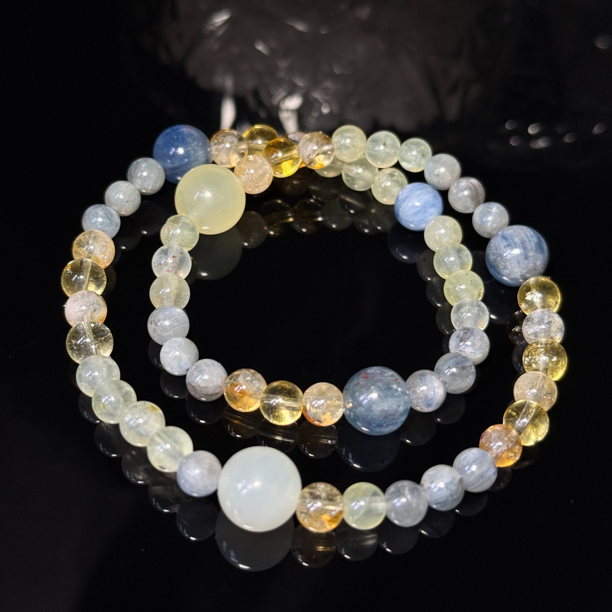 [明款]坠落星球葡萄石蓝晶石黄塔天然水晶定制diy手串
