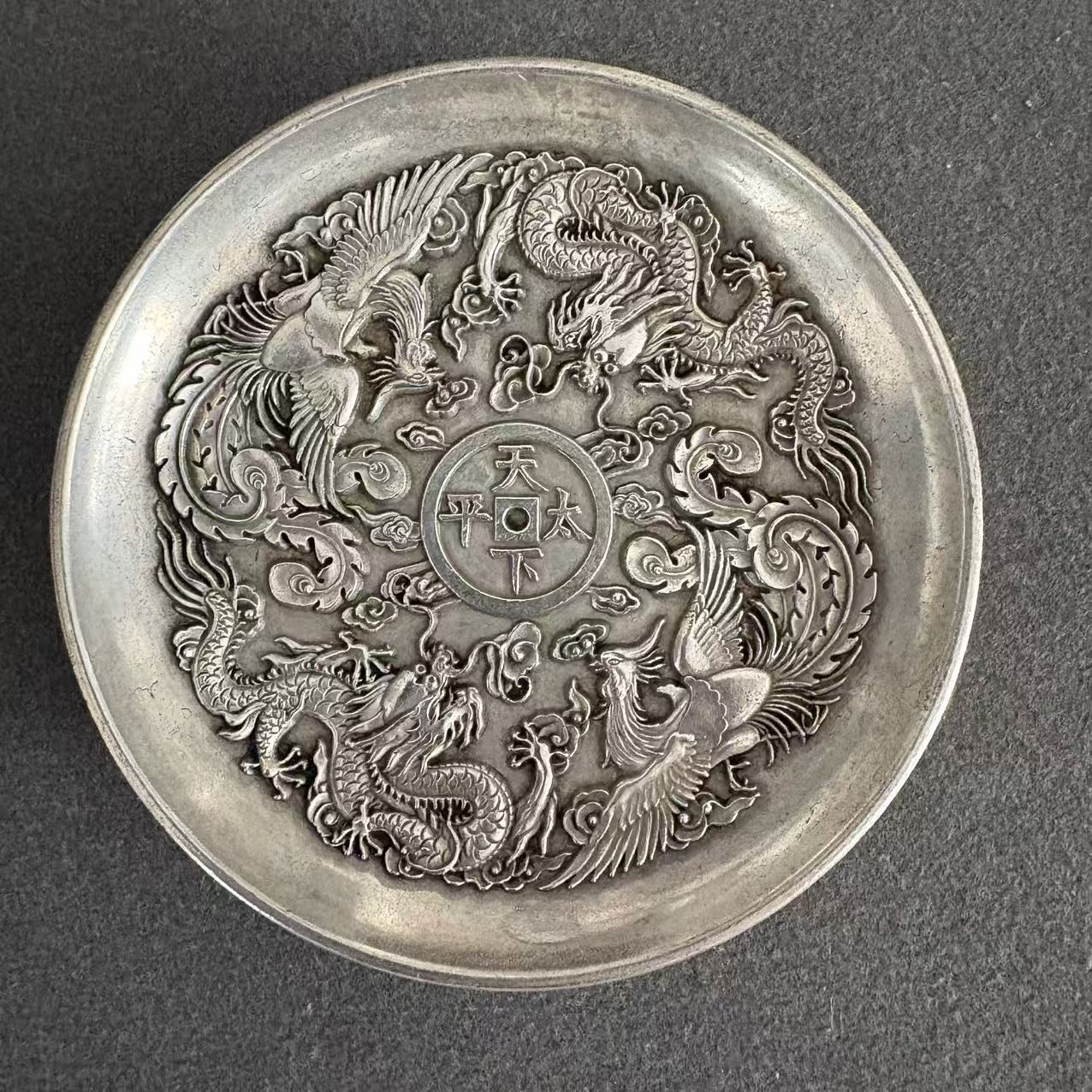 复古大清制造圆形碟子工艺品摆件