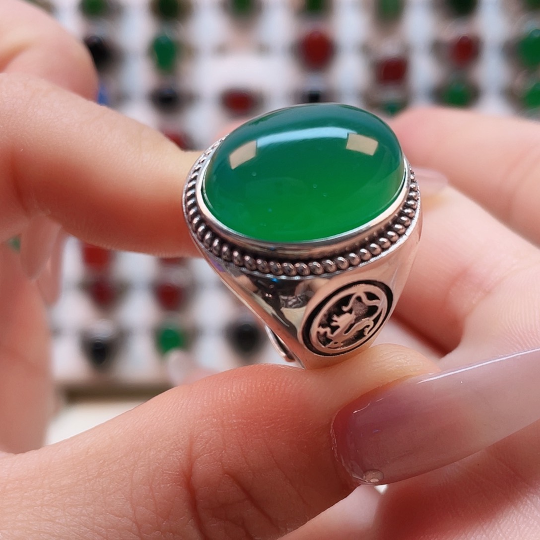 玛瑙/玉髓戒指银S925镶嵌