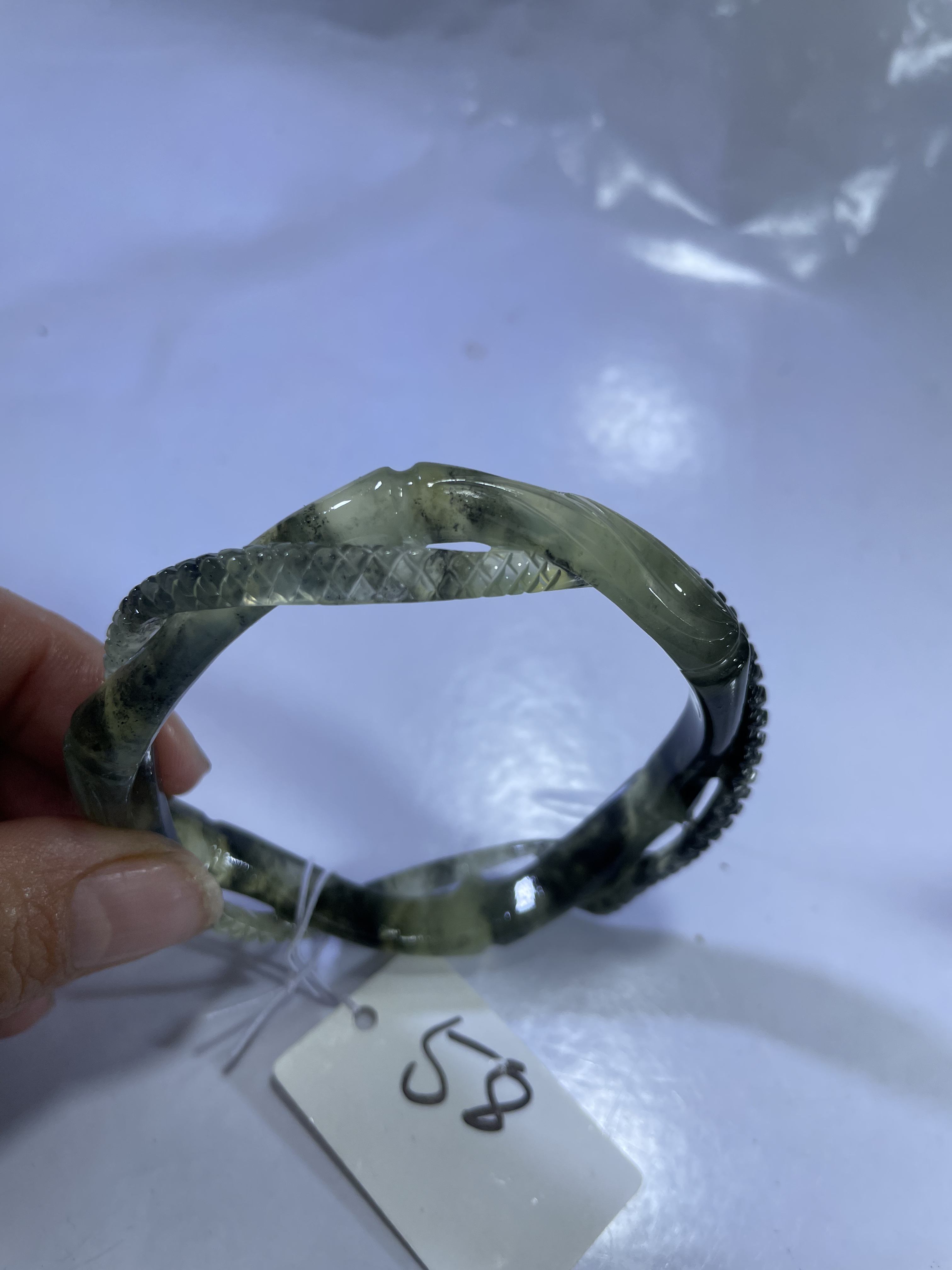 岫玉水墨蛇盘竹节58口径187号