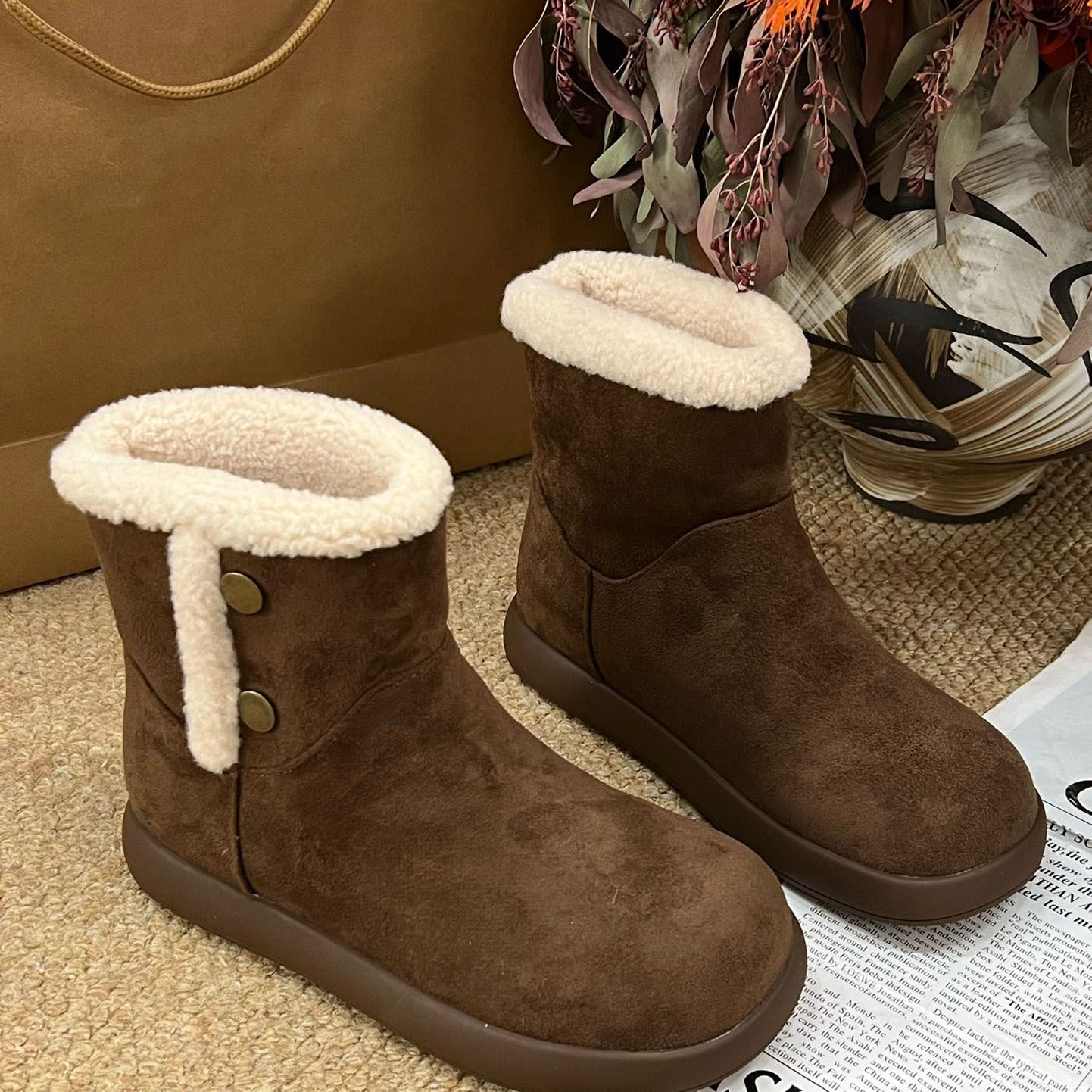 成人冬季保暖青年套筒时尚雪地靴棉鞋靴子平底棉靴