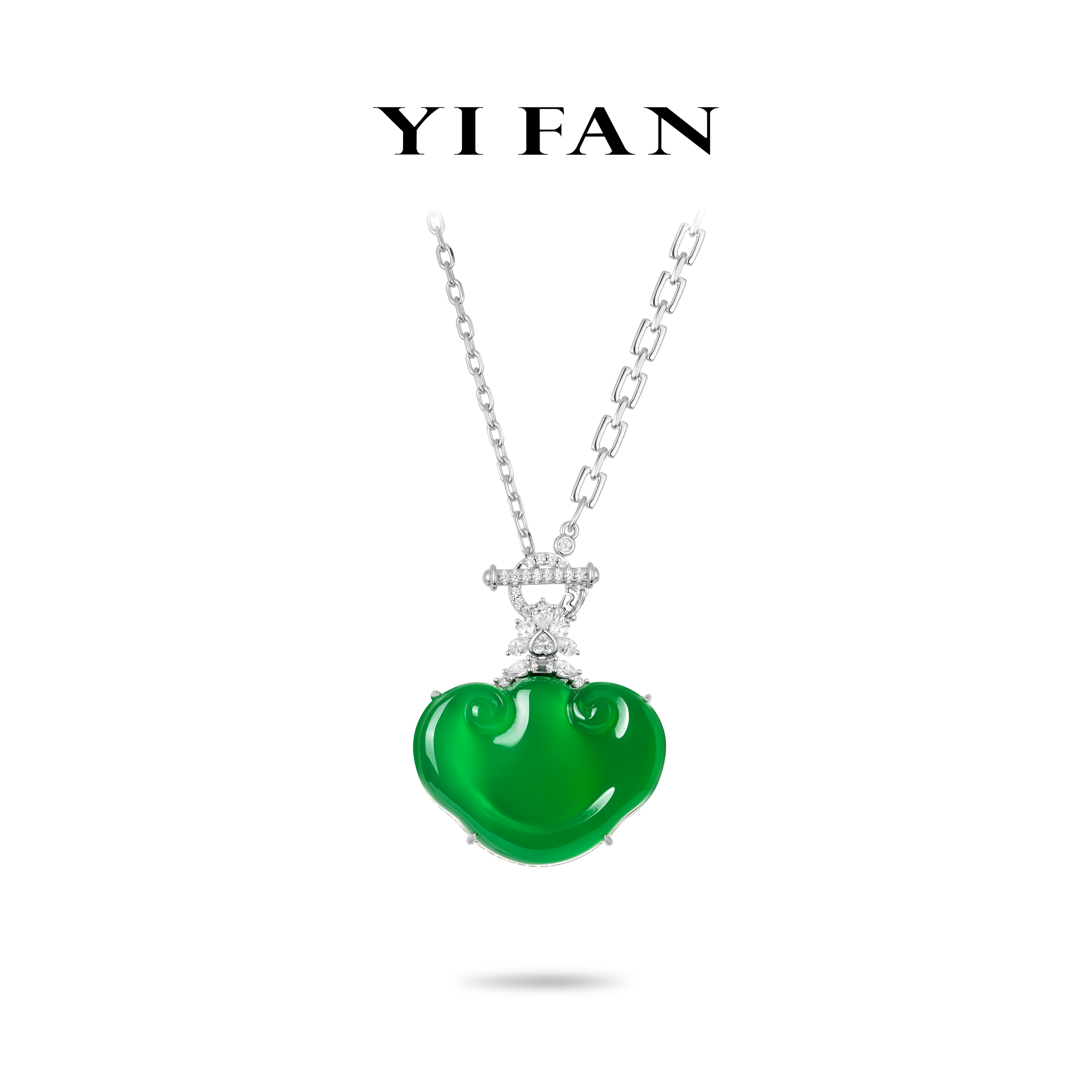 坠链均925银合成锆石 21551-绿色如意豪华百搭项链