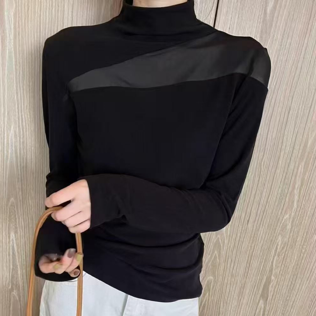 显瘦网纱拼接加绒打底衫