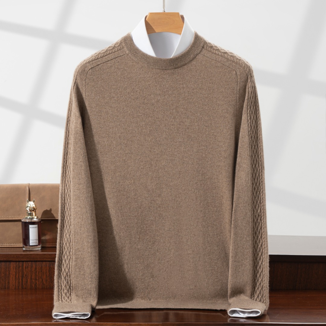 男士100纯山羊绒绒12针圆领马鞍肩秋冬常规款百搭商务风纯色