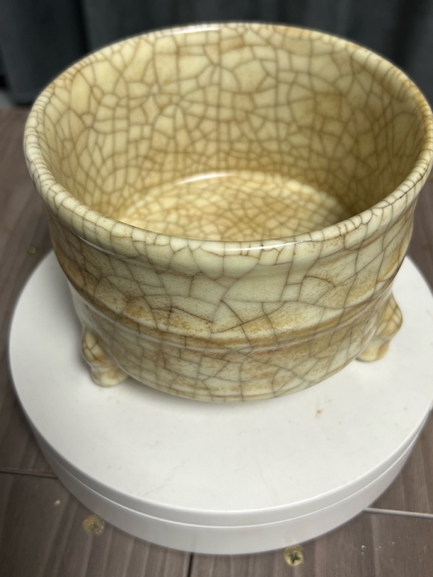 官窑三足奁纯手工制作