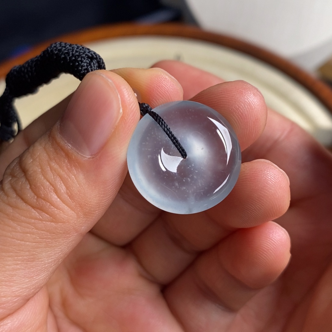 翡翠未镶嵌颈饰冰透起钢光底子干净意境感雪花棉平安扣吊坠