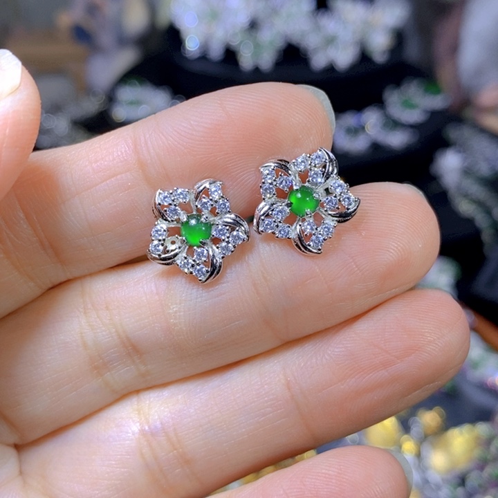 翡翠戒指银S925镶嵌天然翡翠