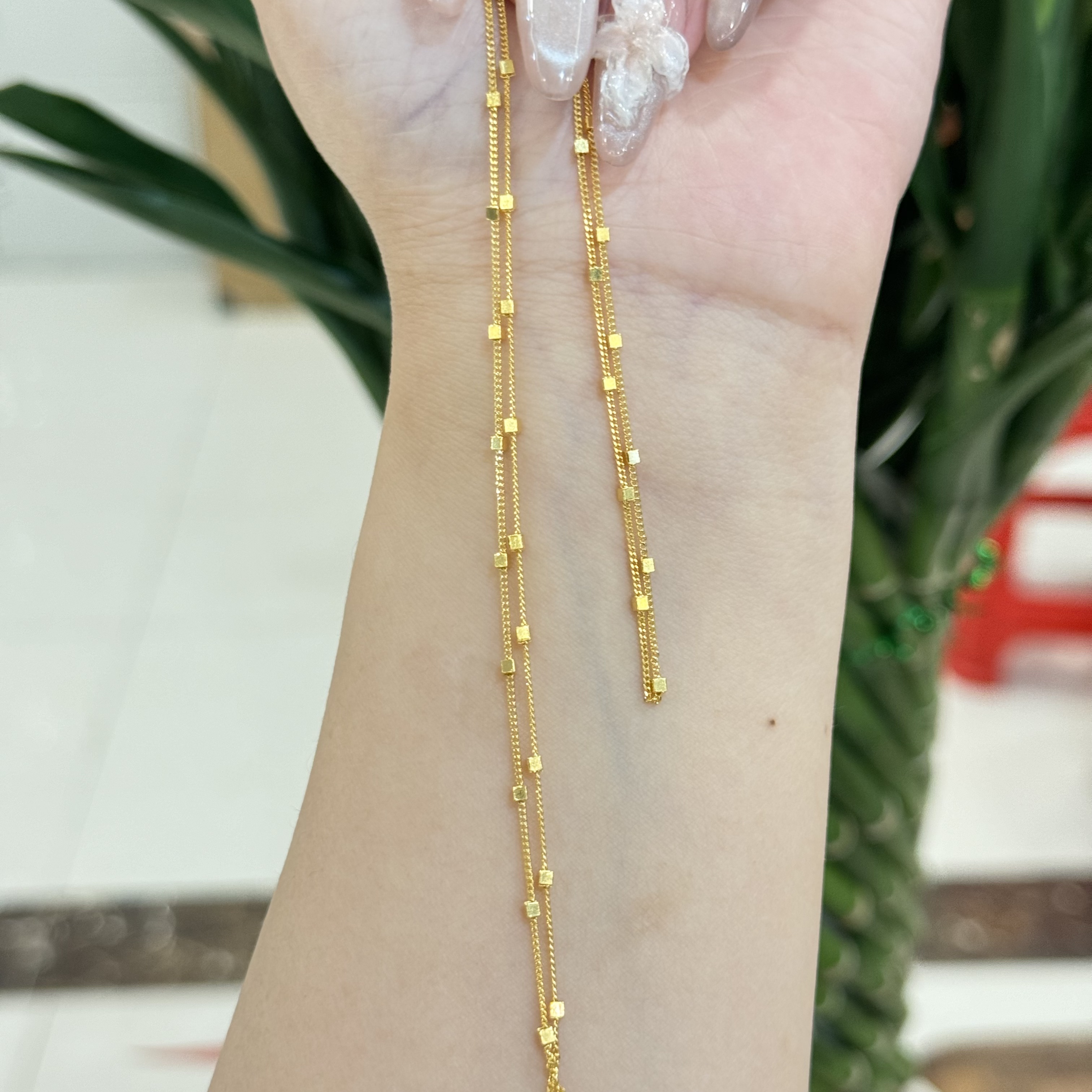 Q【侧身方糖链45cm】足金999精工5G