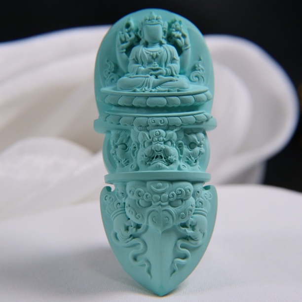 原矿绿松石精品无相佛金刚杵 尺寸31×71×16.5mm，重45.2g，李飞虎