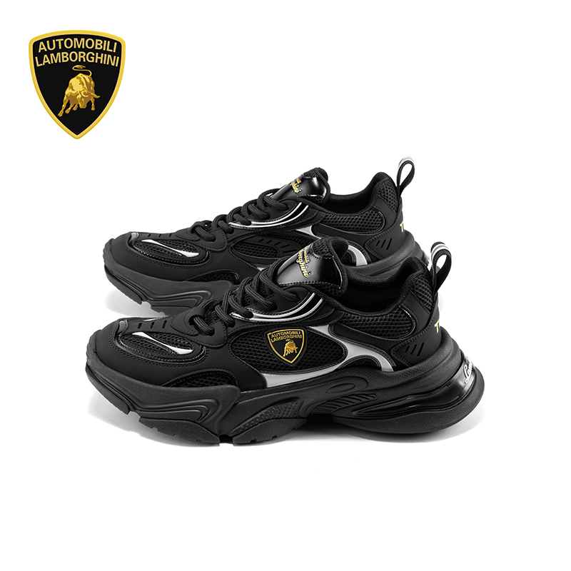 兰博基尼休闲网面老爹鞋潮流女鞋百搭情侣黑色轻奢鞋厚底增高男鞋