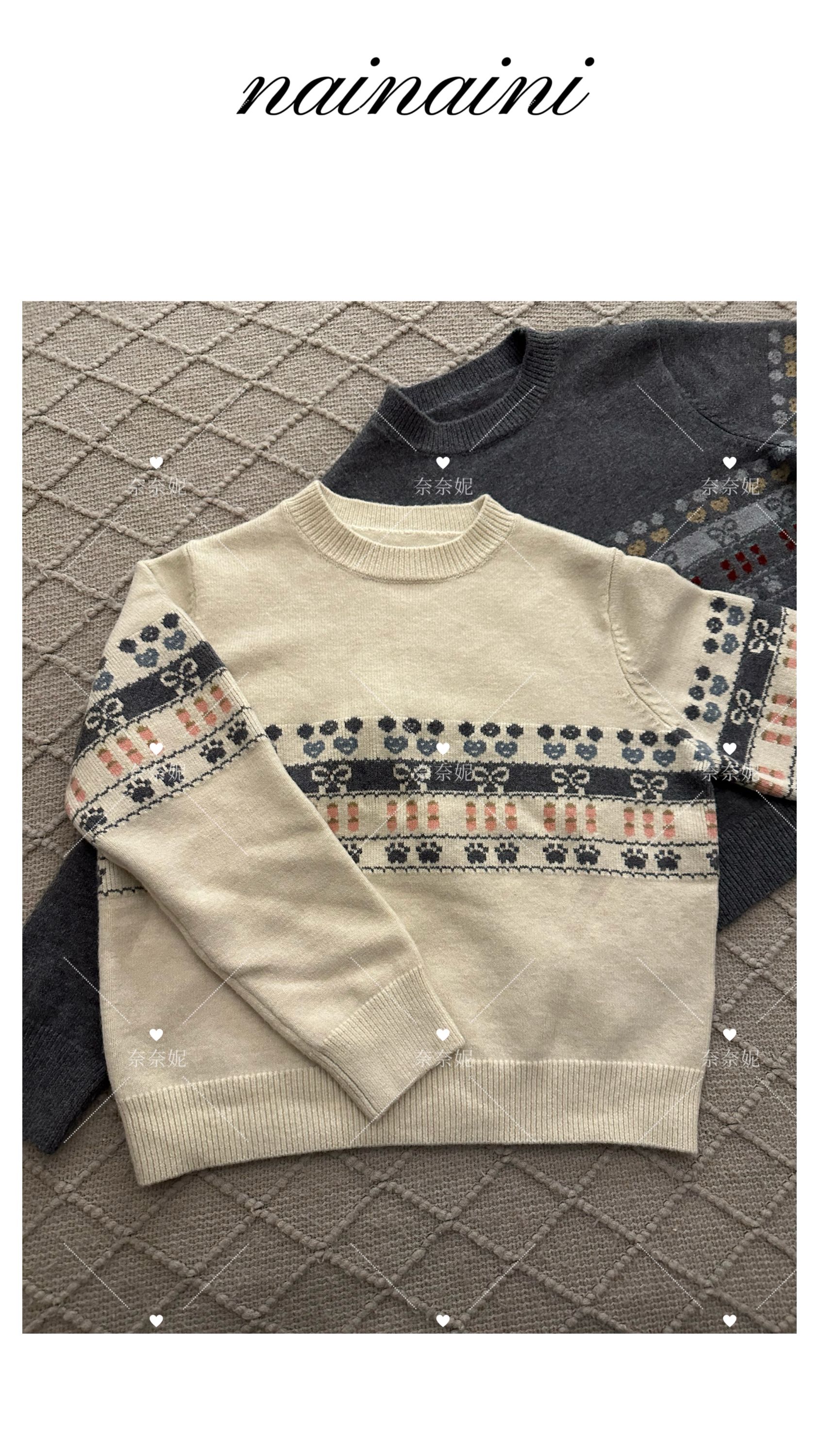 奈奈妮【山涧初雪】针织毛衣女2025小个子冬季休闲个性百搭7763