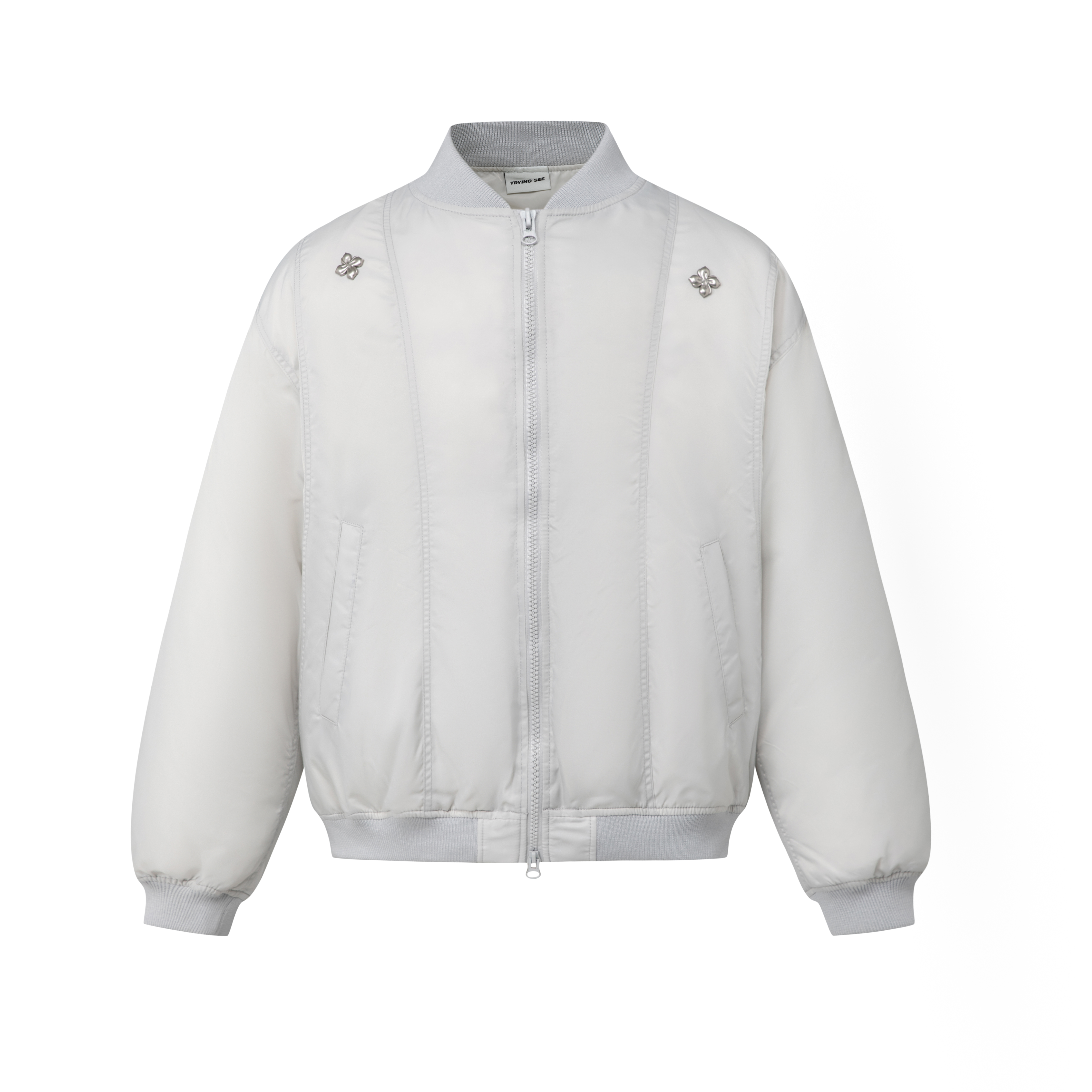 TRYING SEE重磅梭织防风珍珠棉服外套亮银TS24026HUI