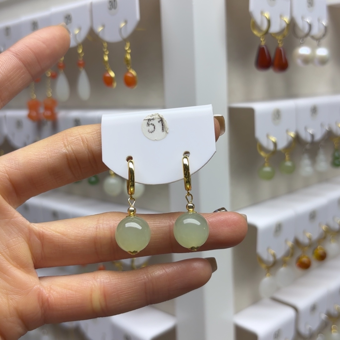 和田玉银S925镶嵌耳饰