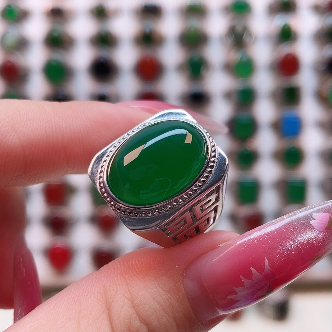 玛瑙/玉髓戒指银S925镶嵌