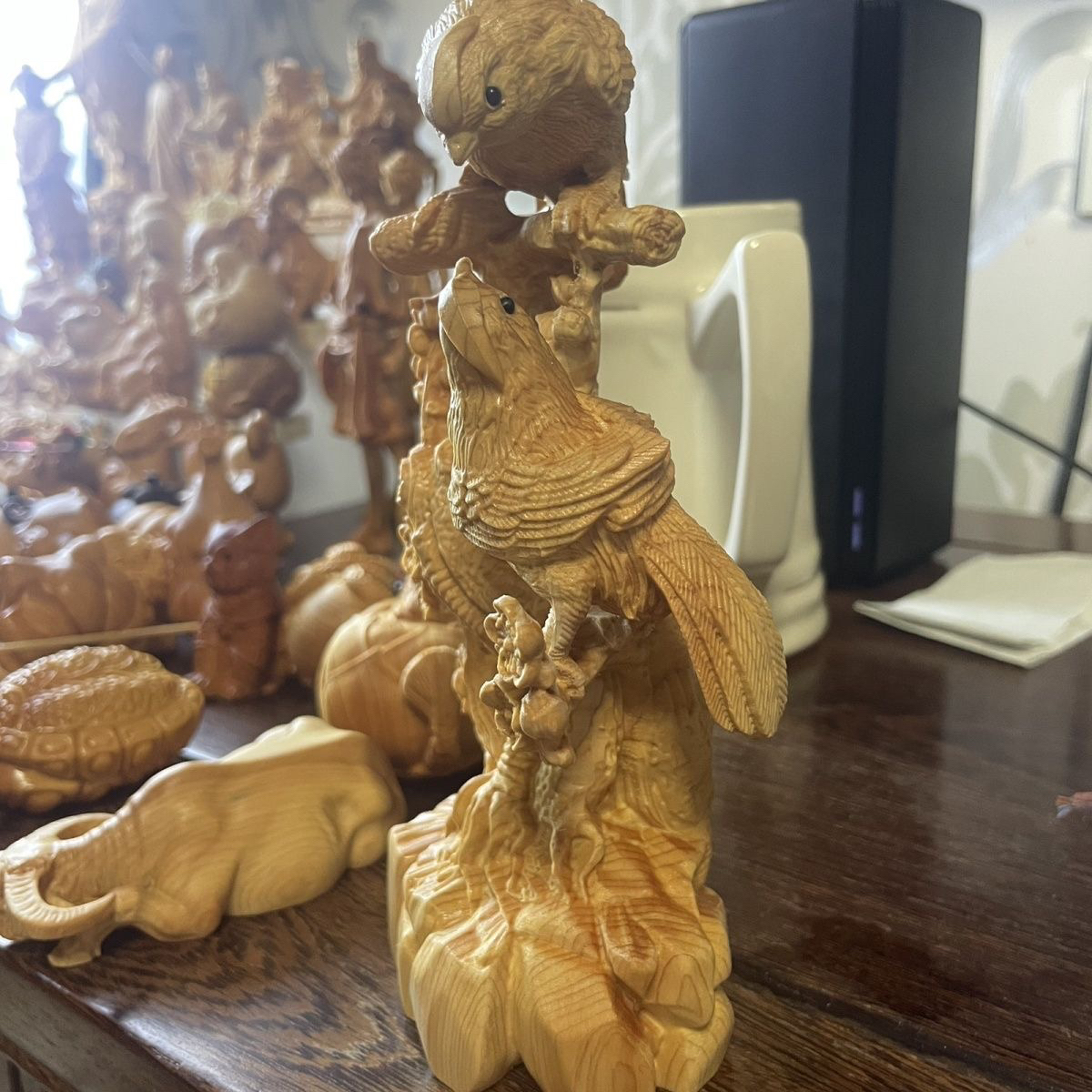 崖柏喜上眉梢摆件木雕家居乔迁实木客厅喜鹊工艺品礼品