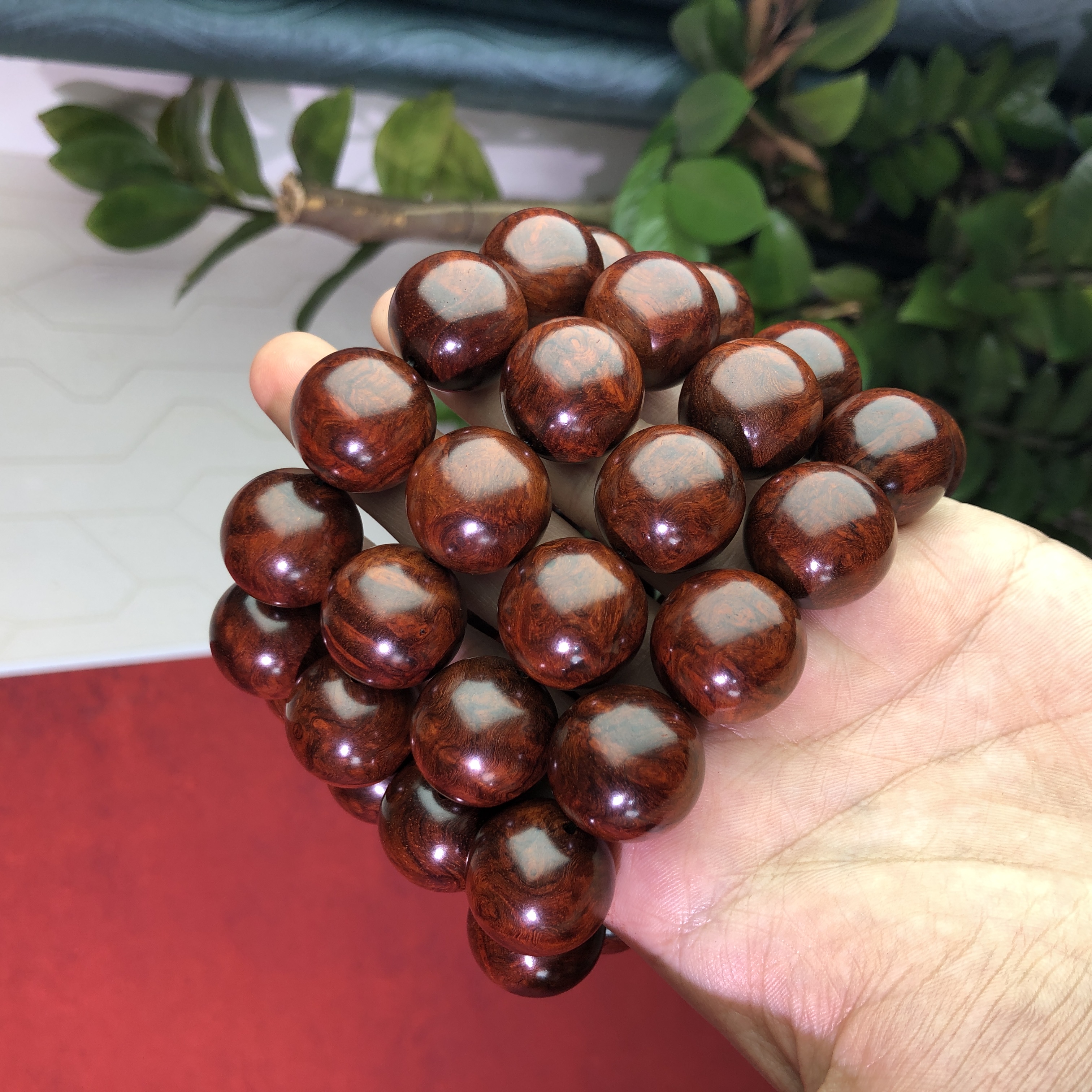 印度小叶紫檀树头瘤疤泥料2.0手串无蜡无胶