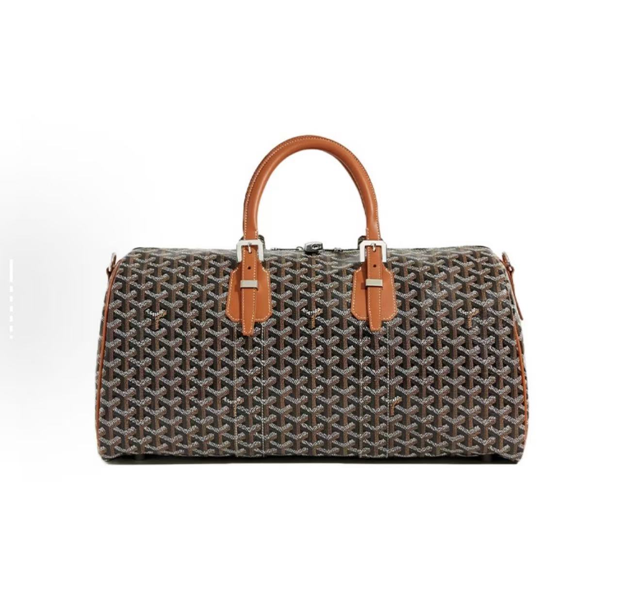 99新 Goyard Boston45棕拼黑y字老花满印斜挎包旅行袋