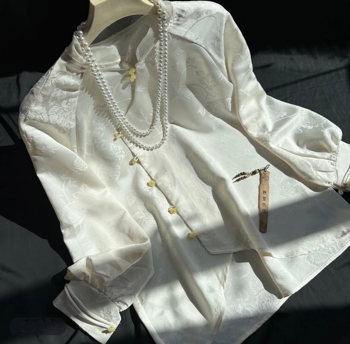 国风提花网纱拼接气质衬衣