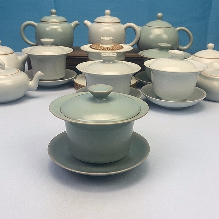 碗仿古青绿釉马蹄盖碗原矿原釉原产地