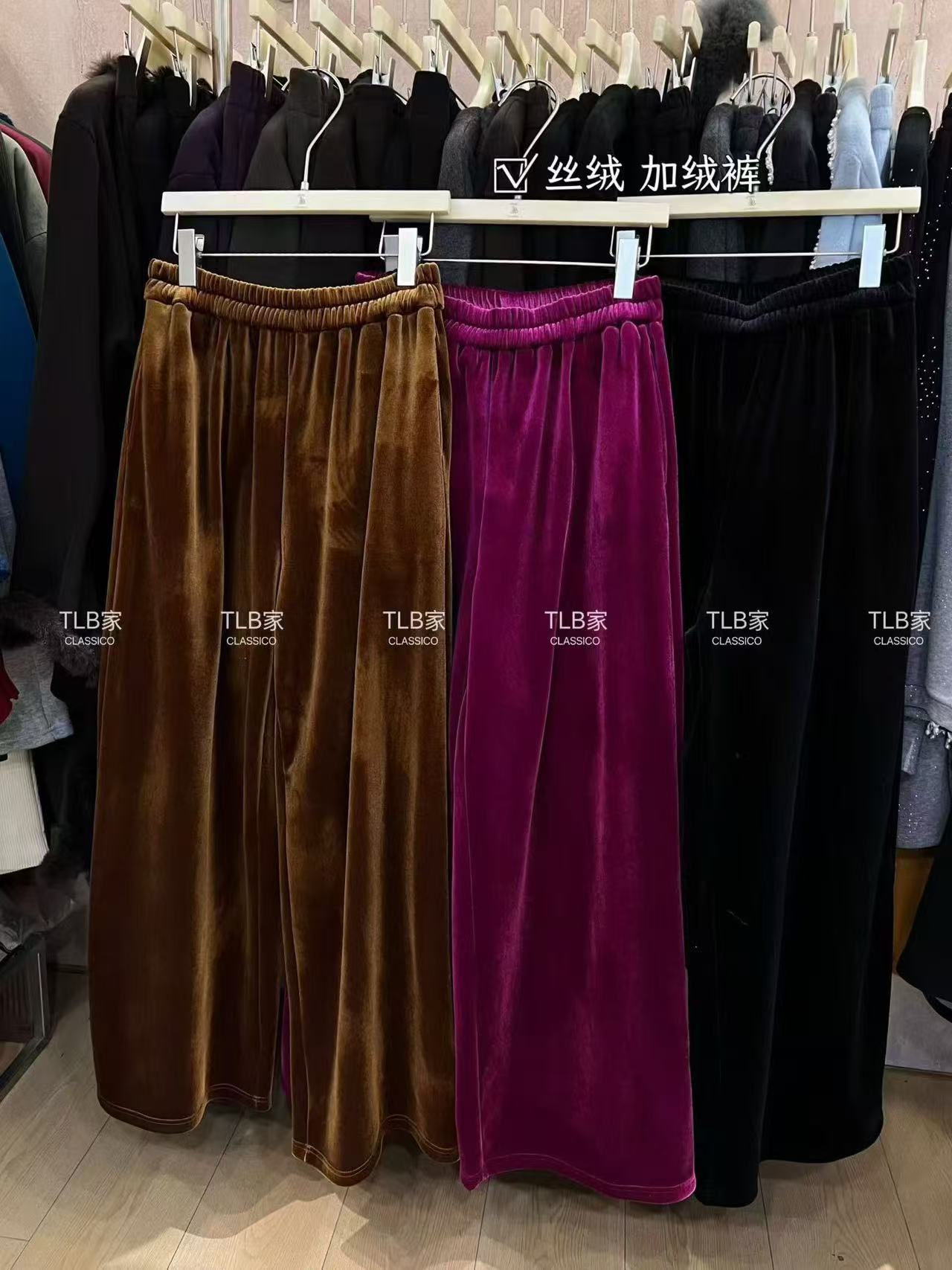 加绒阔腿裤高腰无弹保暖休闲裤百搭气质丝绒裤