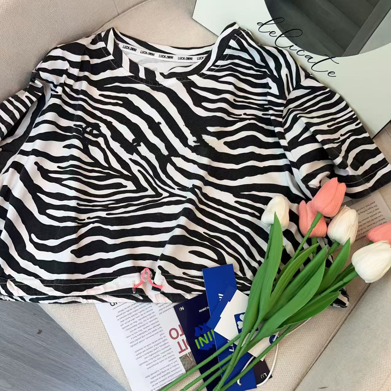 1276 宽松短袖短款T恤女野性风全身纹纯棉舒适百搭夏日潮流