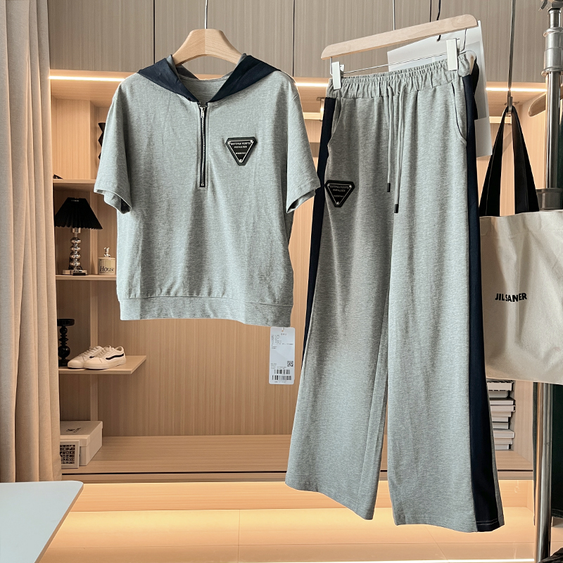 特！门店42&9！一套出街优品棉连帽假两件休闲套装L41100