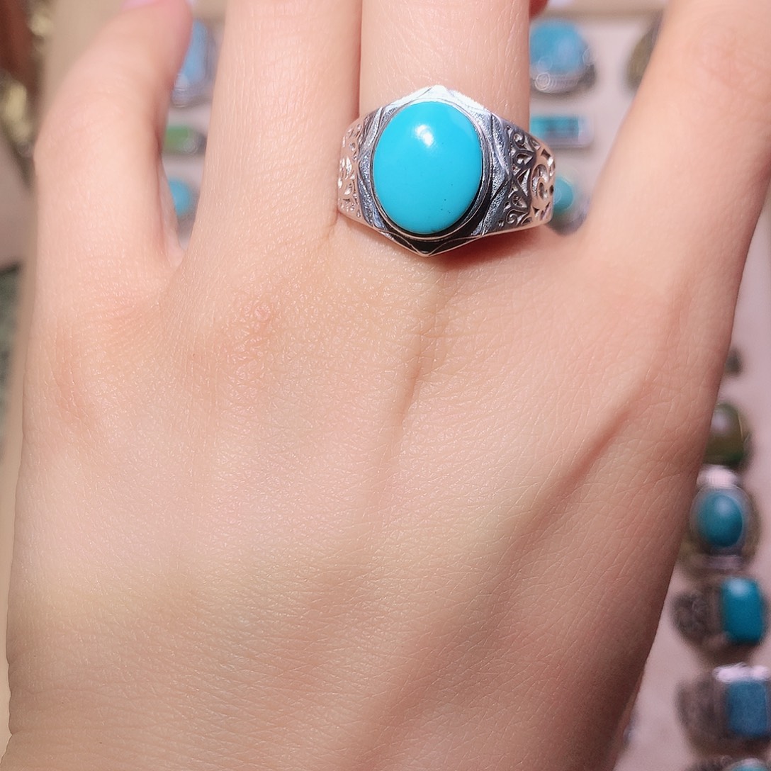 绿松石银S925镶嵌戒指