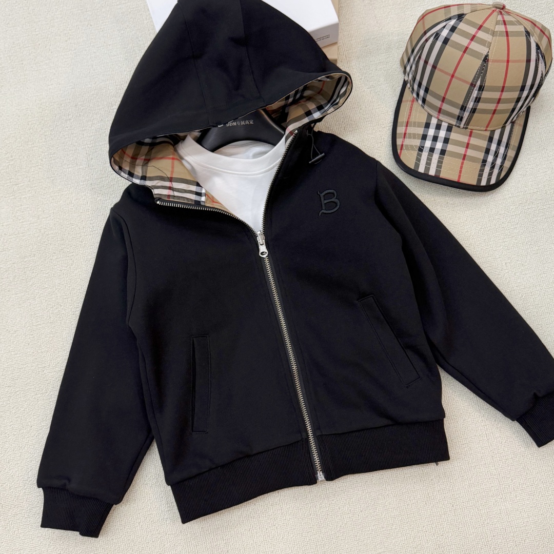 【双面穿外套】长袖卫衣厚款格子双面穿外套宽松型连帽上衣男女童装