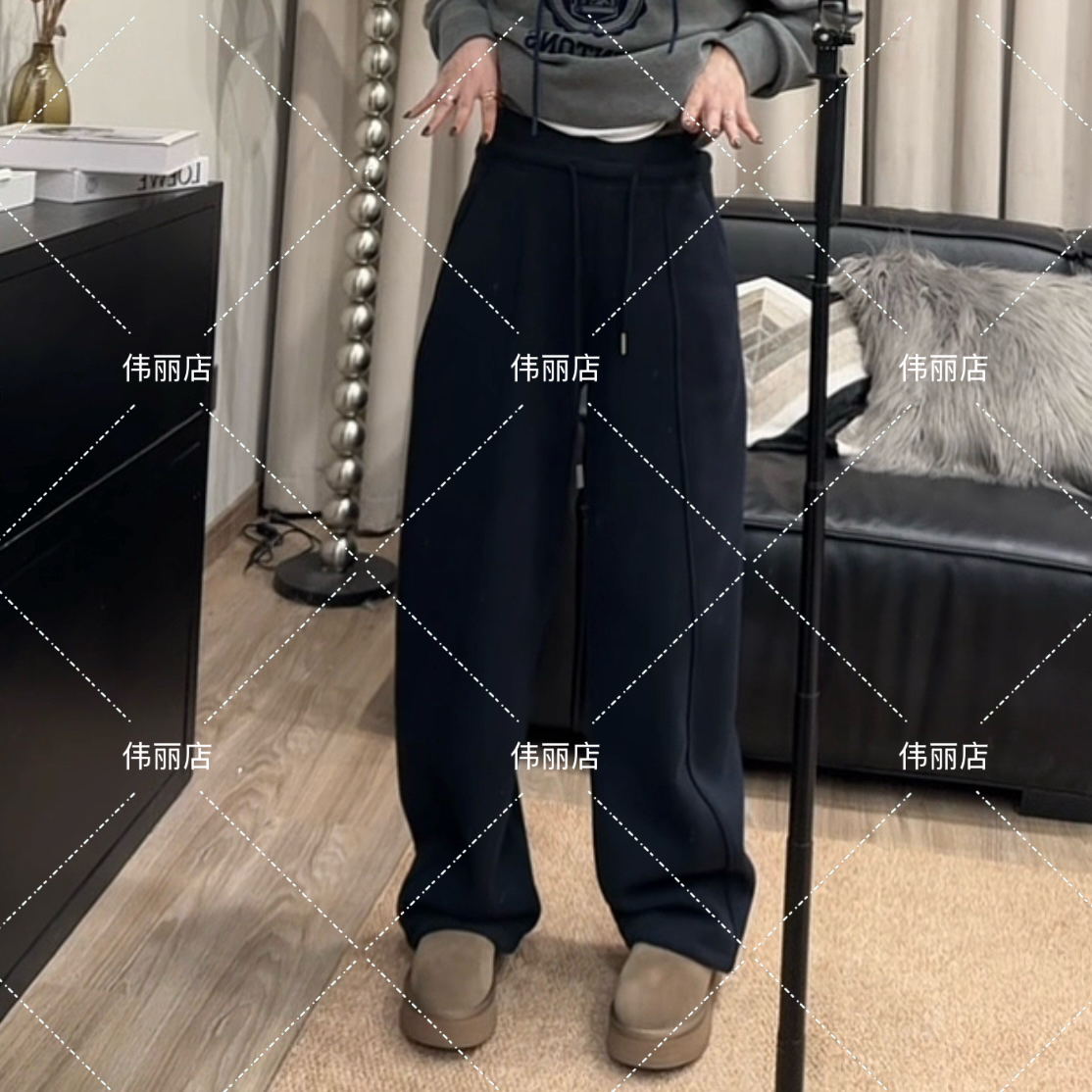 伟丽6店4577款【抽绳拼接腰加绒弯刀卫裤】秋冬阔腿裤保暖冬季韩版