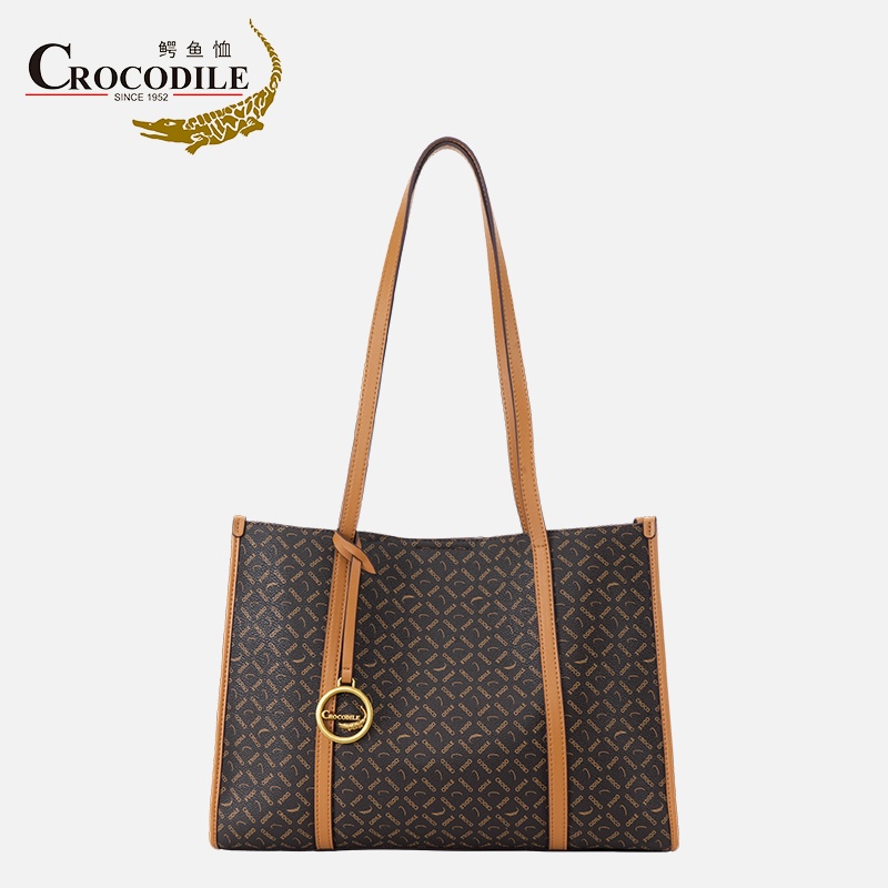 鳄鱼恤CB00042鳄鱼恤方格字母专用面料托特包米白色女包