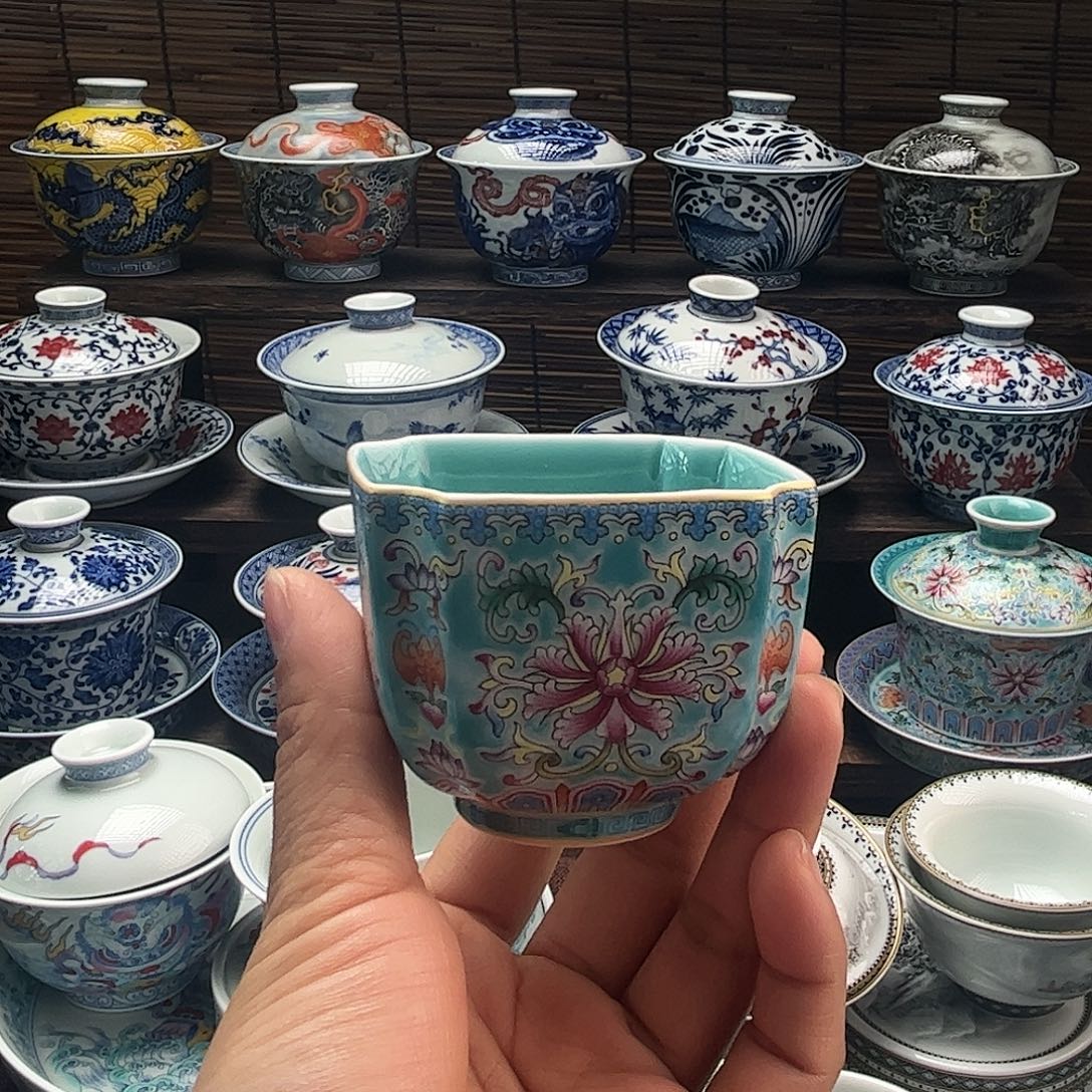 摆件陶景德镇陶瓷四方杯