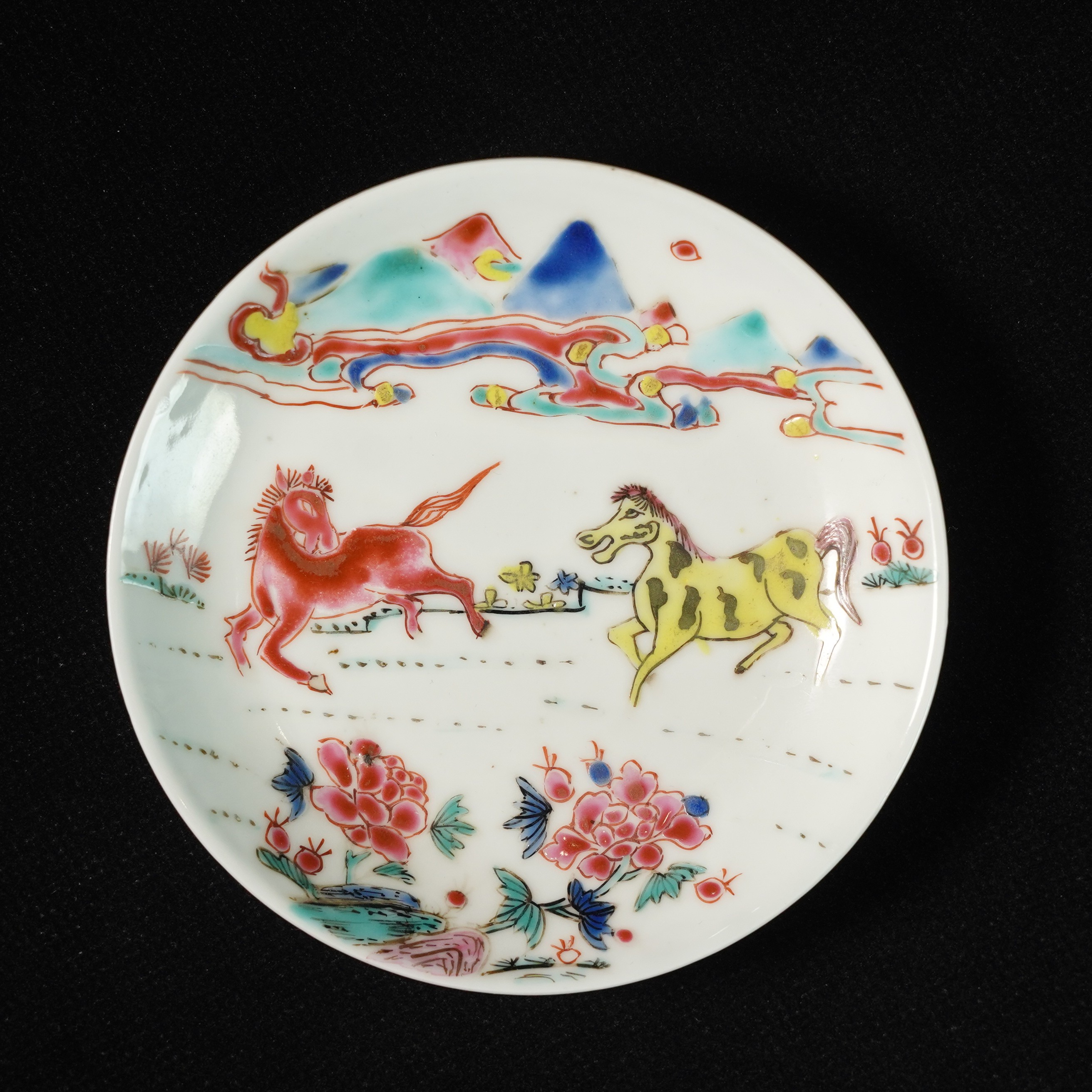 LABC250224017【十竹斋】清雍正双骏图粉彩赏盘