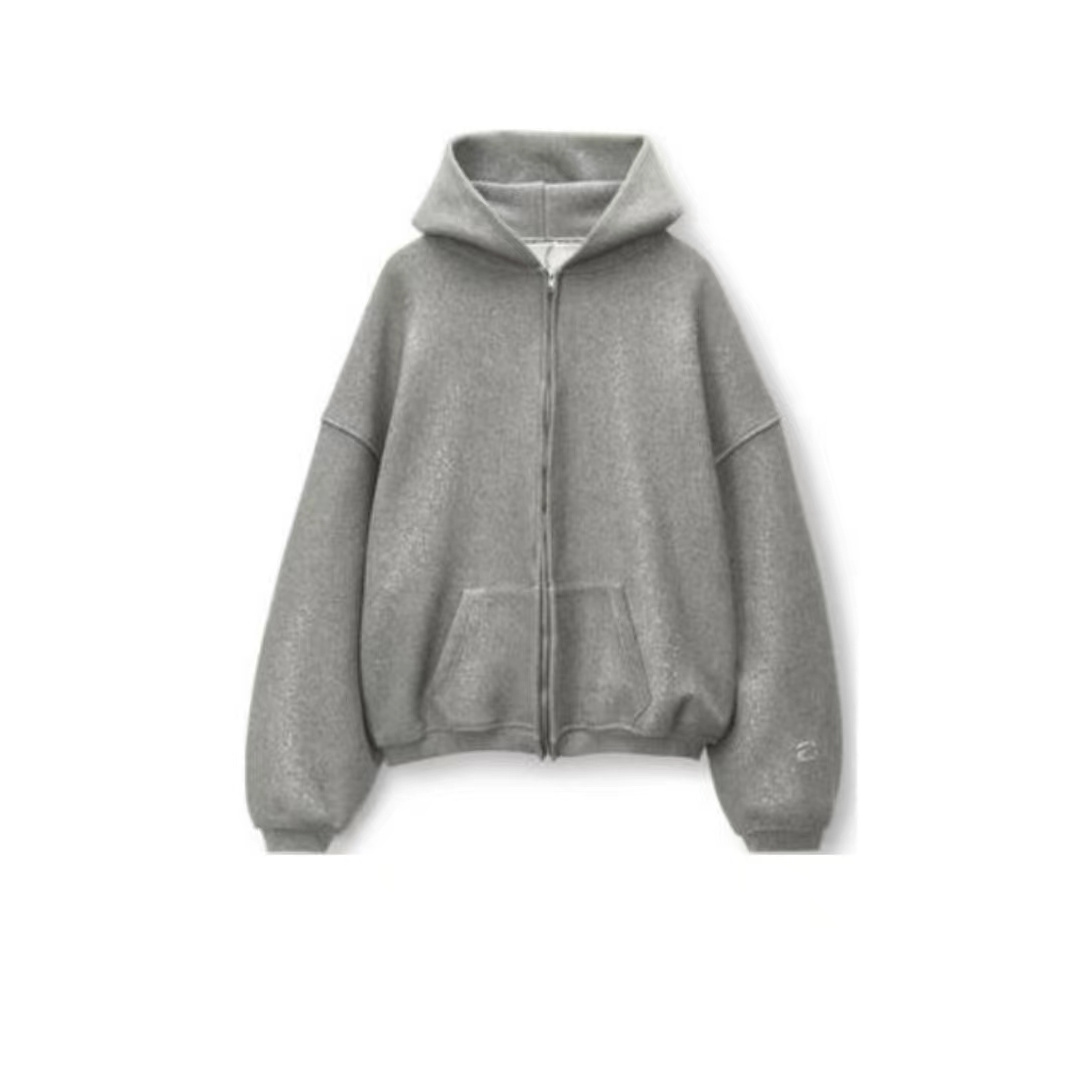 AlexanderWang亚历山大王 FW23闪闪系列纯色拉链帽衫