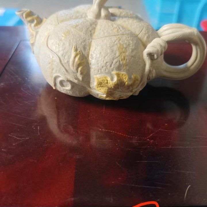 宜兴精品设计款本绿南瓜泡茶壶半手制作