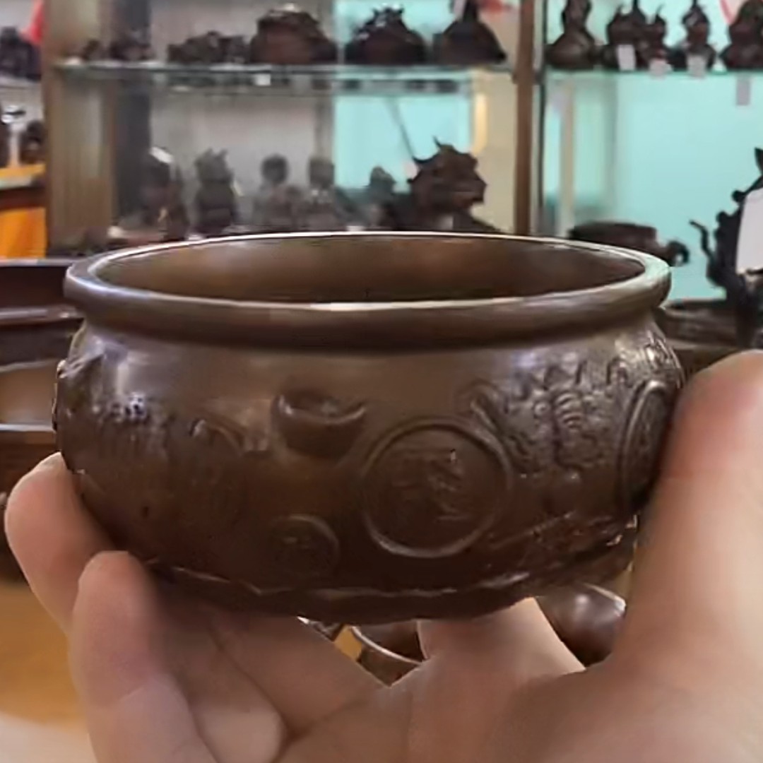 12＃圆口聚宝盆 紫铜摆件 中式摆件