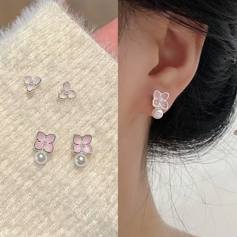 铜合金耳饰 A粉色少女心四叶草套装耳钉甜美小清新简约耳环E2266