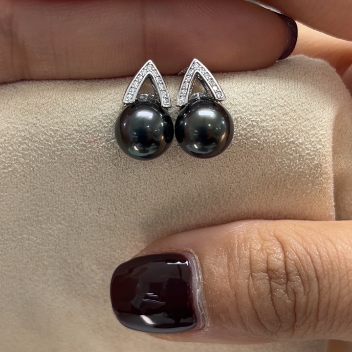 银S925镶嵌耳饰海水珍珠9mm54号