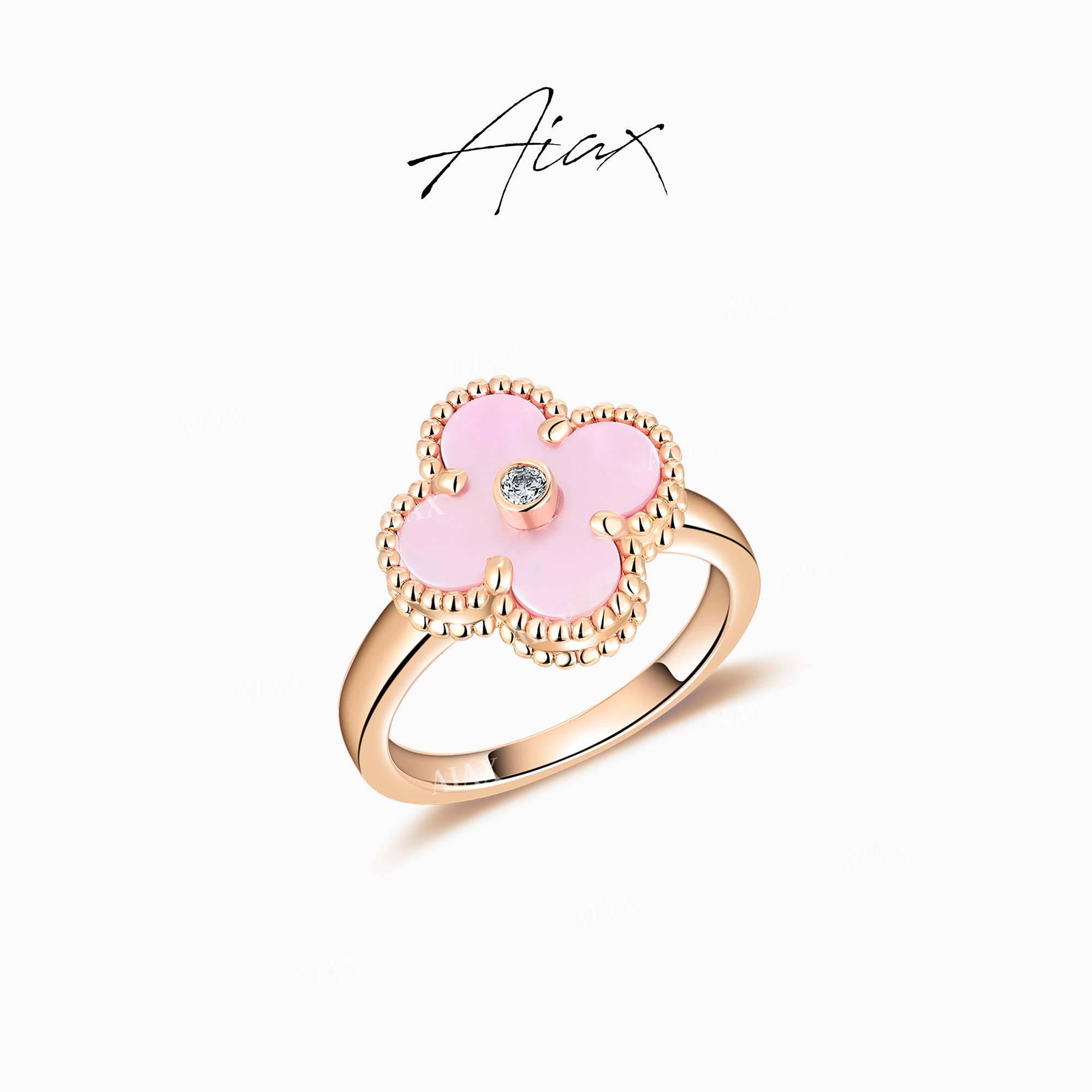 AIAX 镀K金 【情人节】轻奢蔷薇粉色千金风气质四叶戒指TSS7351