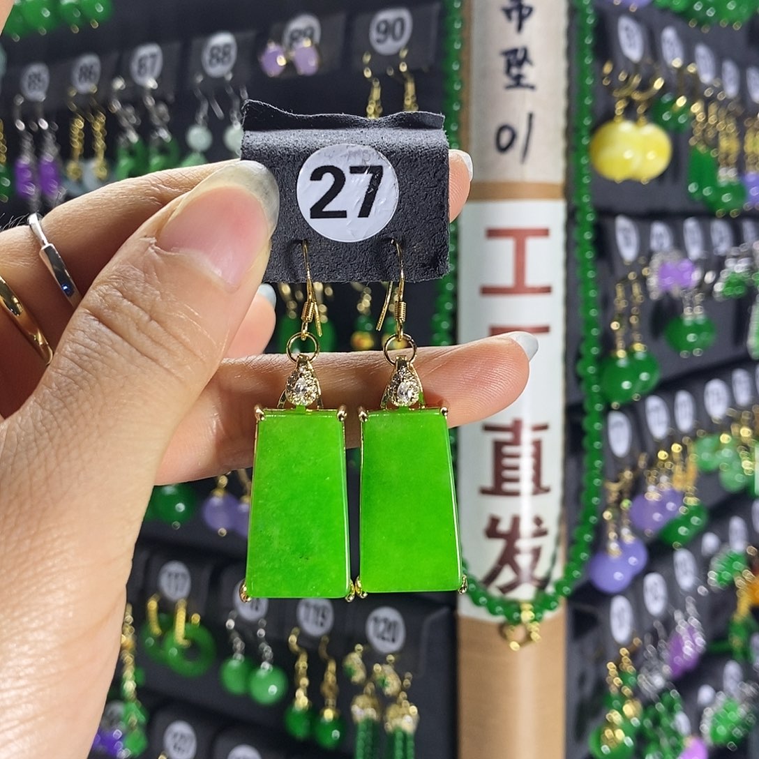 银S925镶嵌翡翠耳饰27